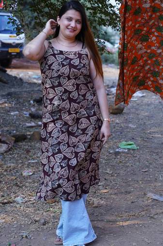 Brown Leaf Kalamkari Handblock Print Spegetti Kurta