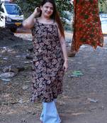Brown Leaf Kalamkari Handblock Print Spegetti Kurta