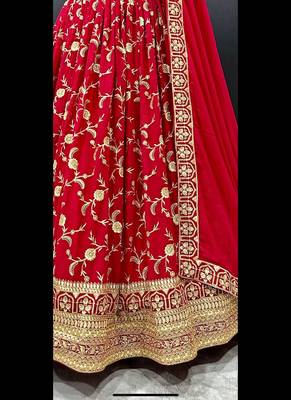 Eilara Women's Machine Red Georgette Embroidered Lehenga Choli 3
