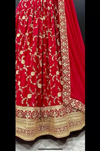 Eilara Women's Machine Red Georgette Embroidered Lehenga Choli