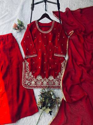 traditional red silk embroidered sharara suit  2