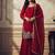 Traditional red silk embroidered sharara suit with gold accents