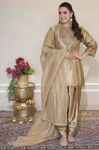 golden  palazzo embroidered suit 