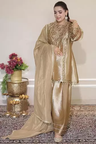 golden  palazzo embroidered suit 