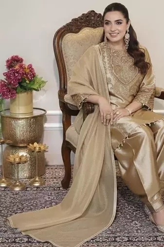 golden  palazzo embroidered suit 
