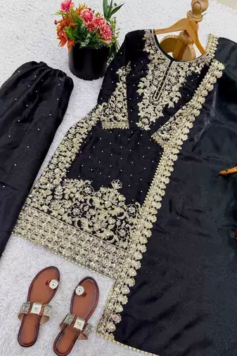 black silk palazzo embroidered set 