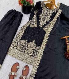 Black silk palazzo set with ornate gold zari embroidery