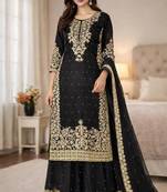 Black silk palazzo set with ornate gold zari embroidery