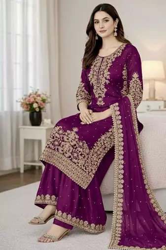 purple silk palazzo suit 