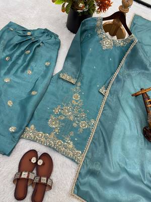 elegant teal blue gharara embroidered suit  2