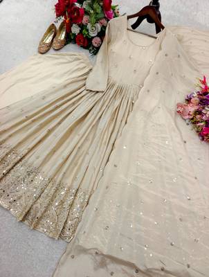 dark beige gold anarkali gown 2