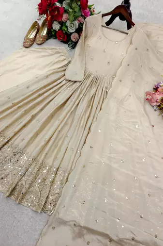 dark beige gold anarkali gown
