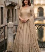 Dark beige gold anarkali gown with heavy sequin hem