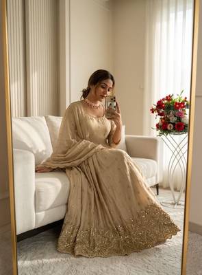 dark beige gold anarkali gown 4