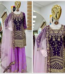 Lavender silk suit with detailed silver zari work