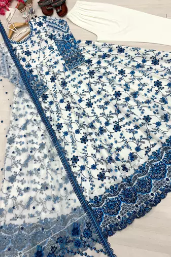 ethereal blue and white floral print gown
