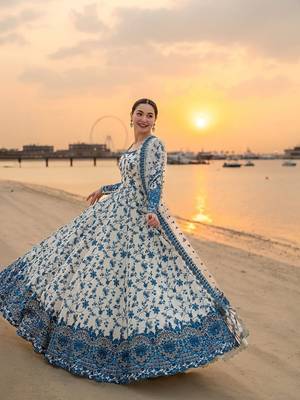 ethereal blue and white floral print gown 3