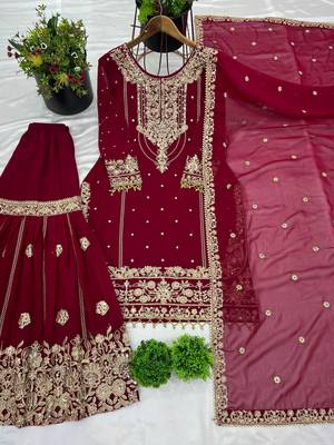 maroon palazzo embroidered suit 2