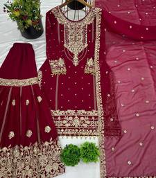 Maroon palazzo suit with gold tassel embroidery