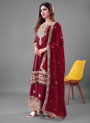 maroon palazzo embroidered suit 3