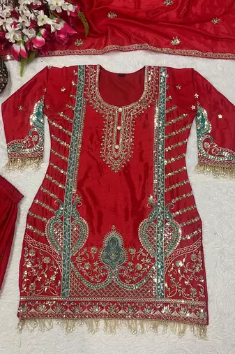 red embroidered suit 