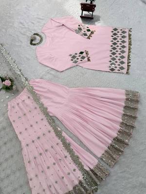 pink mirror work sharara set 2