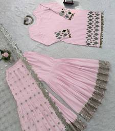 Pink mirror work sharara set with sheer embellished dupatta