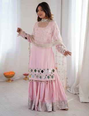 pink mirror work sharara set 3