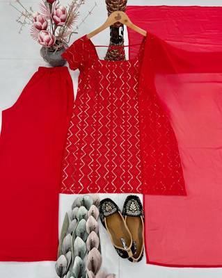 red geometric embroidered suit set 2