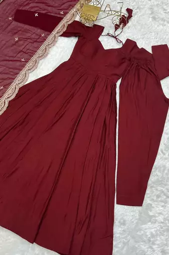 dark maroon floor-length anarkali suit