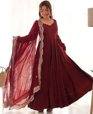 dark maroon floor-length anarkali suit 1