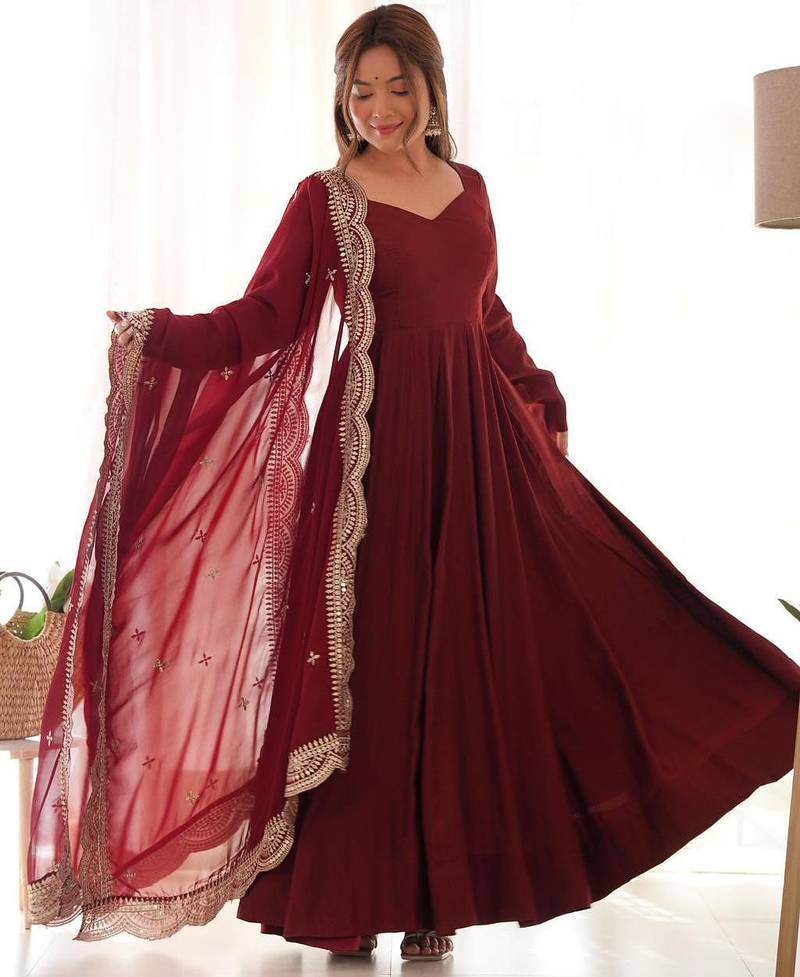 dark maroon floor-length anarkali suit