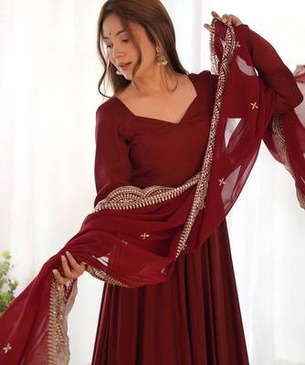 dark maroon floor-length anarkali suit 4