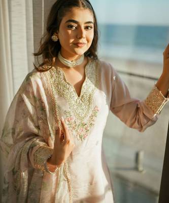 peach floral embroidered sharara set 2