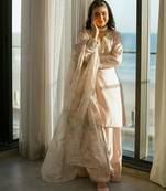 peach floral embroidered sharara set