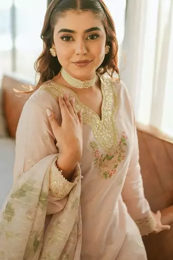 peach floral embroidered sharara set