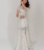 White sharara set with sequin net dupatta