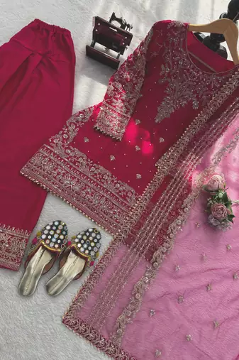 rani pink embroidered suit set
