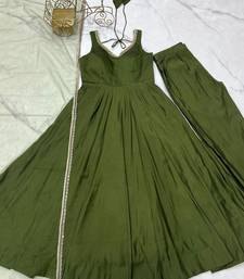 Green festive anarkali suit with mirror detailing