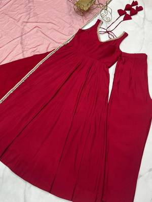 red embroidered anarkali set 2