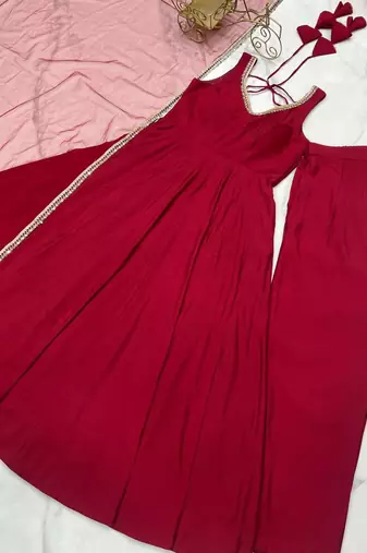 red embroidered anarkali set