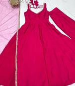 Radiant rani pink flared anarkali with sheer dupatta