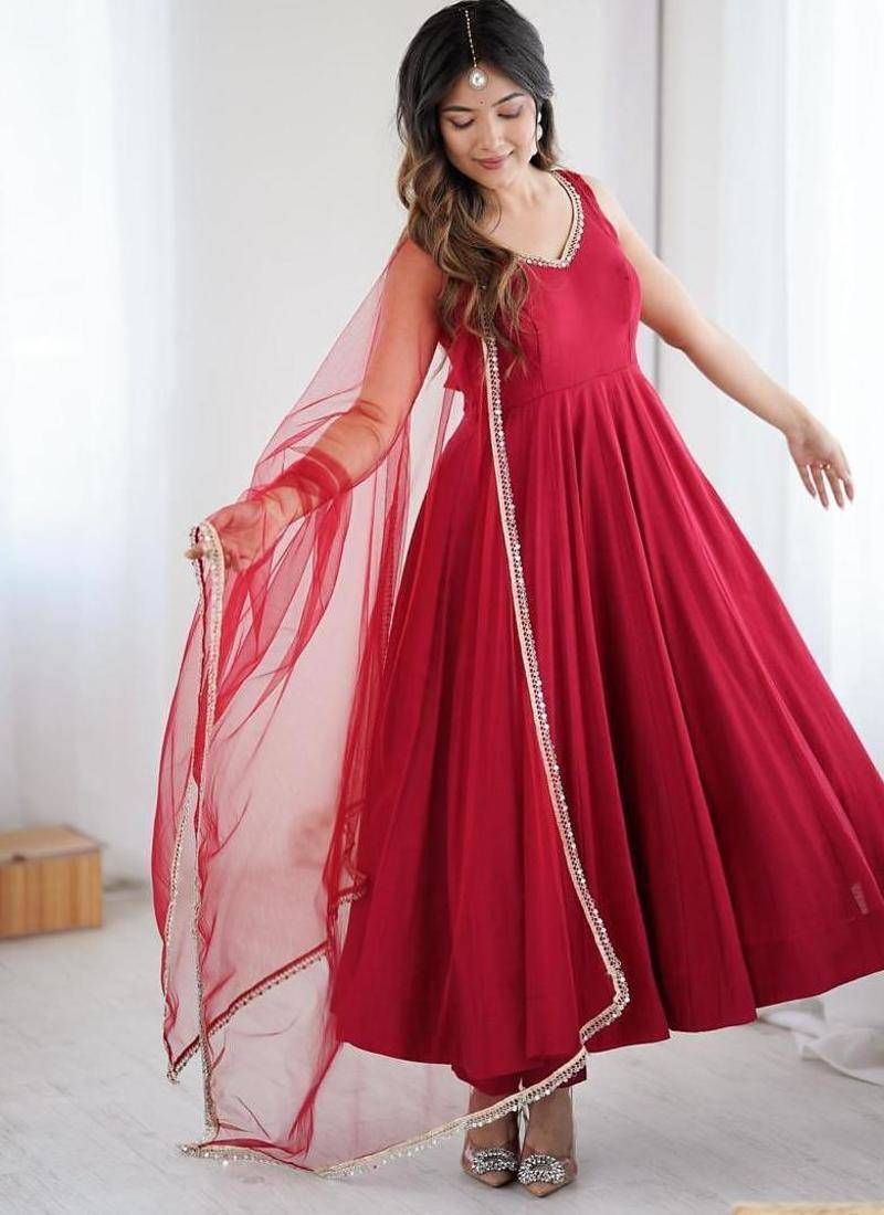 Red embroidered anarkali set for special occasions