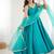 Teal blue sleeveless anarkali suit with mirror work neckline