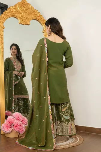 silk blend gharara embroidered set 