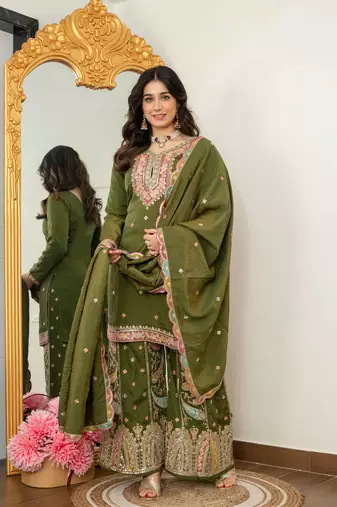 silk blend gharara embroidered set 