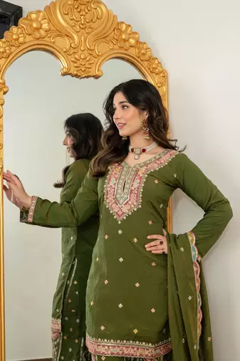 silk blend gharara embroidered set 