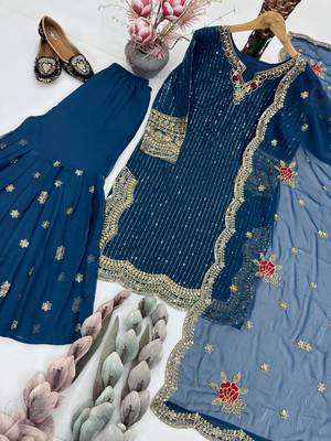 blue embroidered sharara suit  2