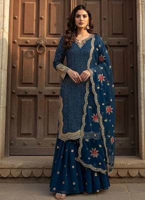 blue embroidered sharara suit  1