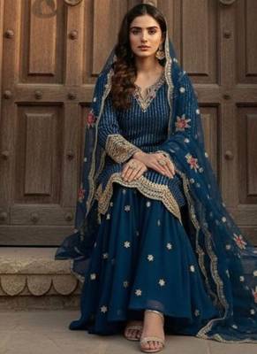 blue embroidered sharara suit  3